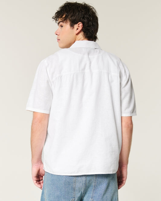 Camisa manga corta de corte cuadrado mezcla de lino