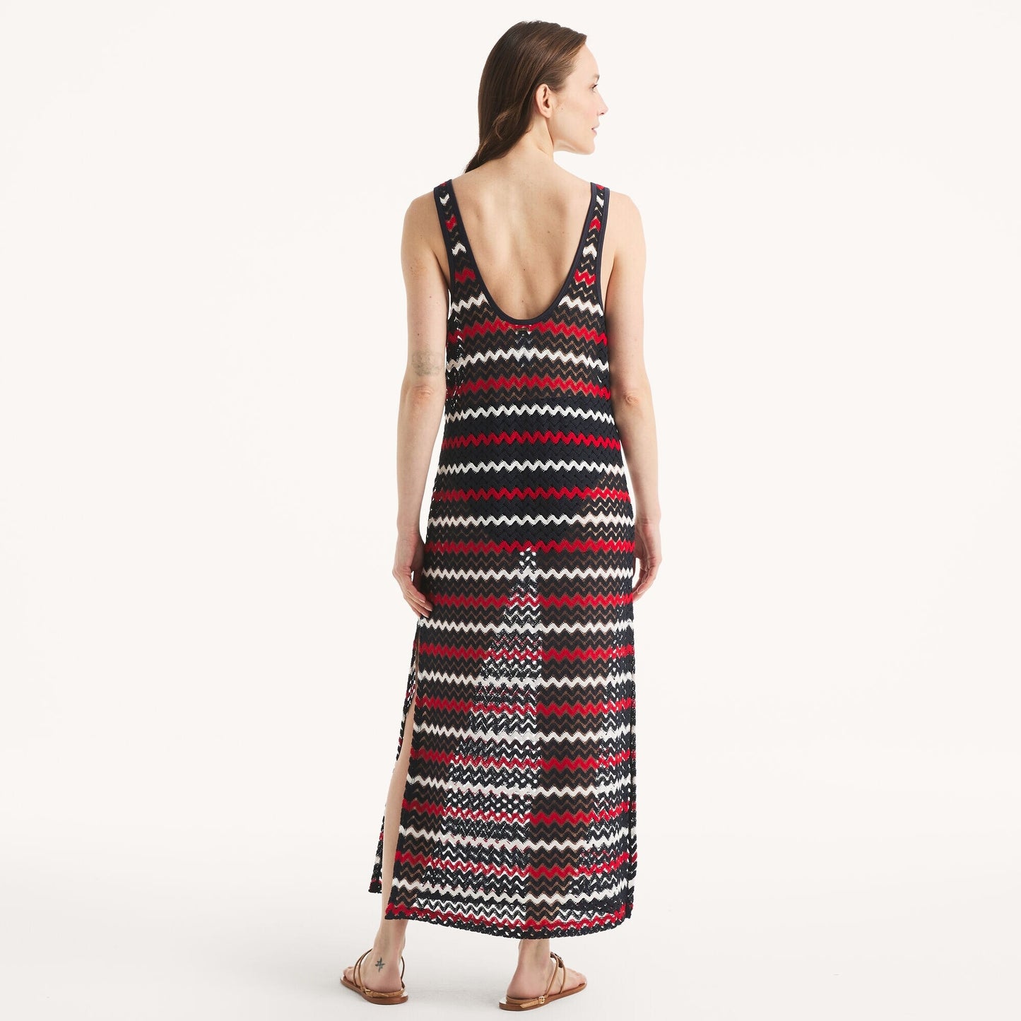 Vestido largo a rayas de crochet