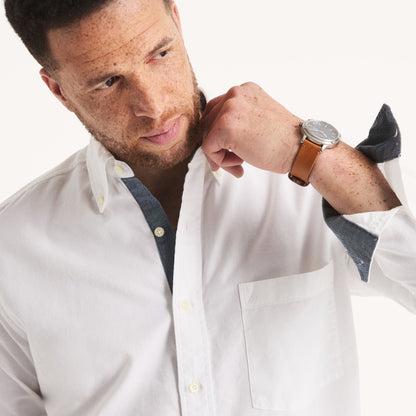 Camisa manga larga unicolor Oxford para Grandes