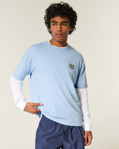Franela cuello redondo holgada con estampado "Argentina"