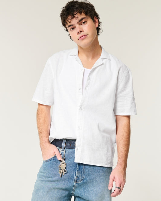Camisa manga corta de corte cuadrado mezcla de lino