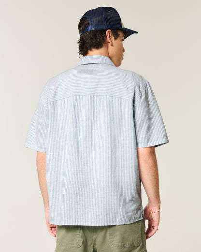 Camisa manga corta de corte cuadrado mezcla de lino