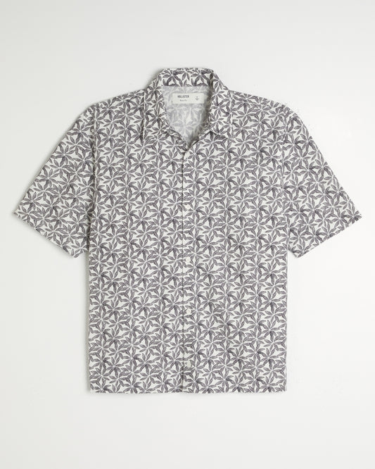 Camisa manga corta de corte cuadrado mezcla de lino con estampado