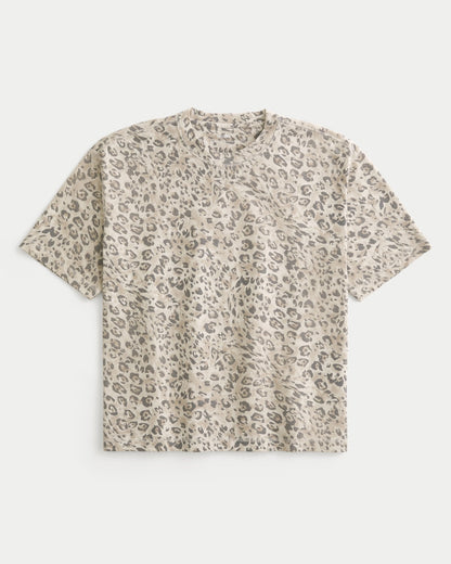Franela gruesa corte recto con estampado de leopardo