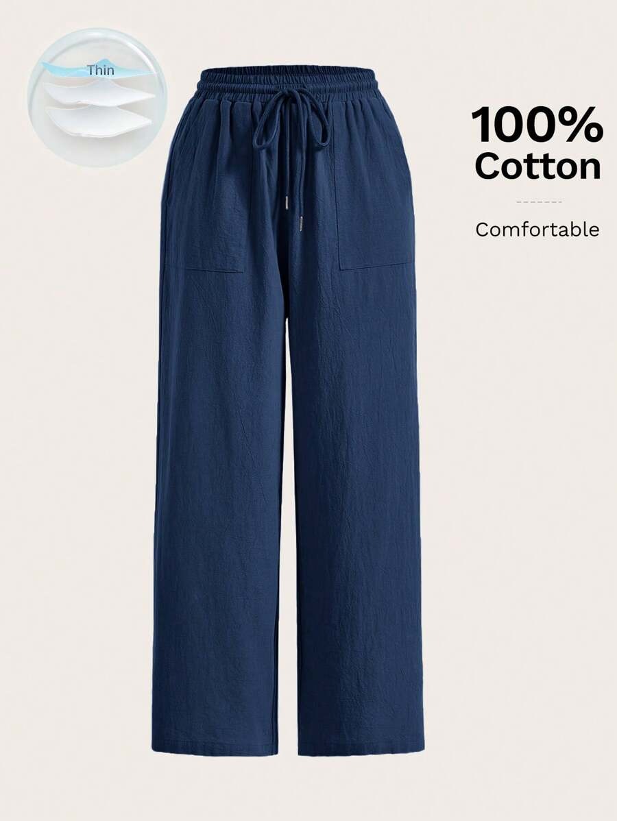 Pantalones rectos con cordón y bolsillo