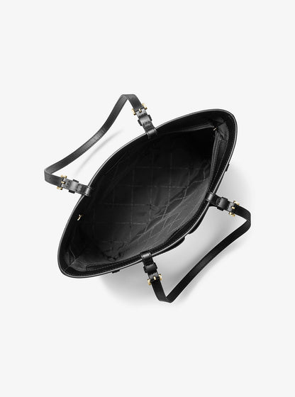 Cartera mediana tipo tote con bolsillo y tejido granulado