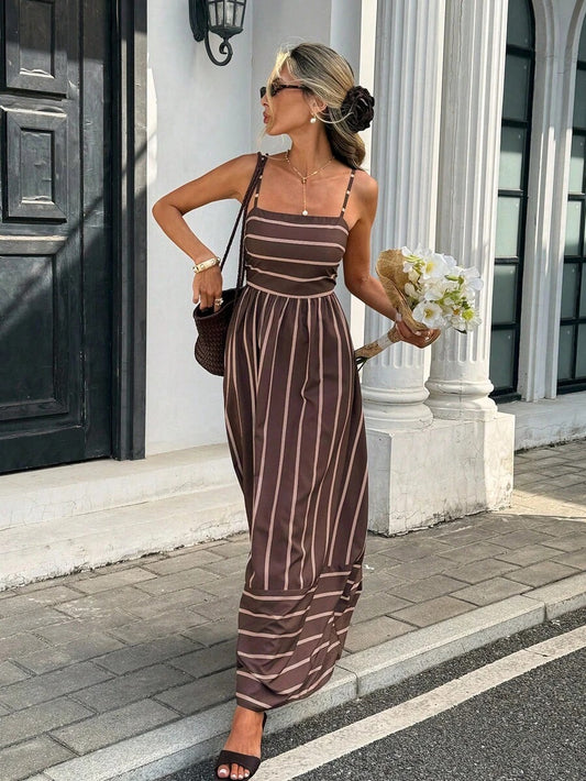 Vestido casual de tirantes finos con estampado de rayas