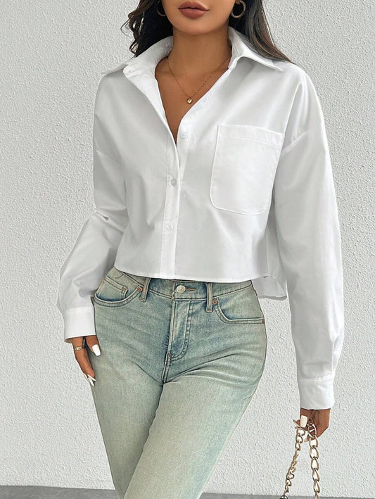 Blusa casual de manga larga con bolsillo