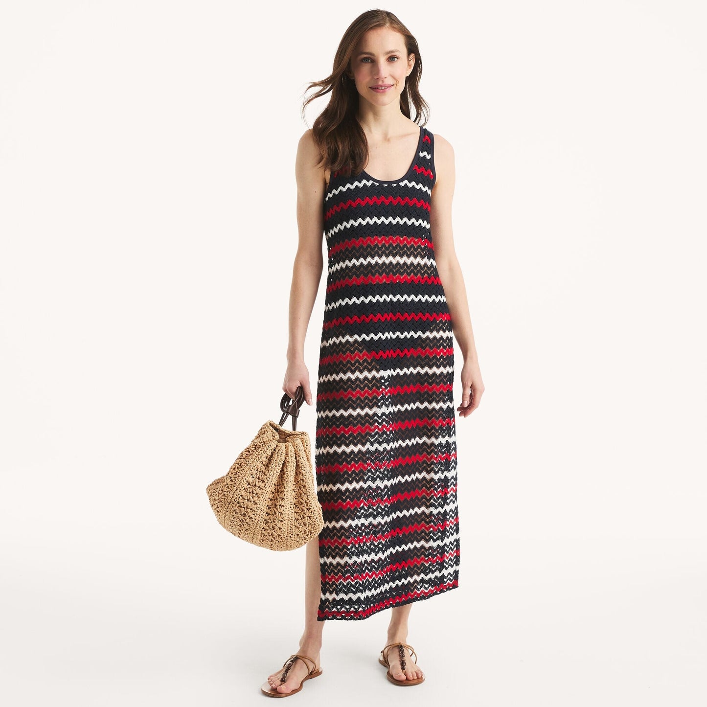 Vestido largo a rayas de crochet