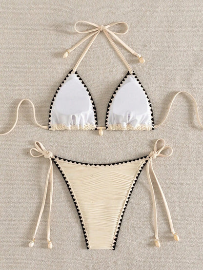 Bikini acanalado  con contraste y caracol