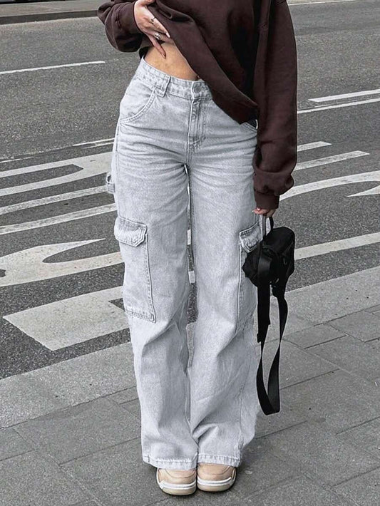 Jeans de pierna recta y cintura alta holgados