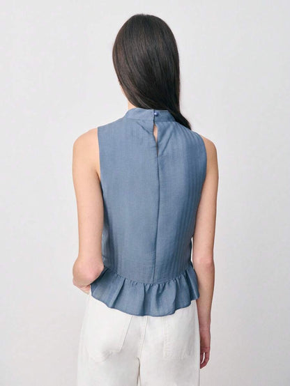 Blusa sin mangas con rayas de encaje