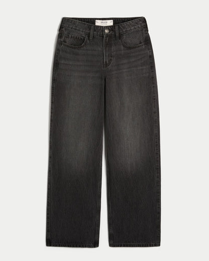 Jeans anchos de tiro alto con lavado