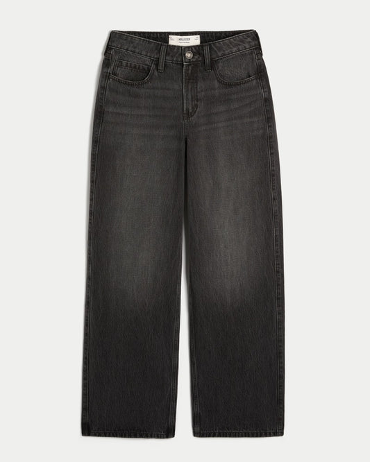 Jeans anchos de tiro alto con lavado