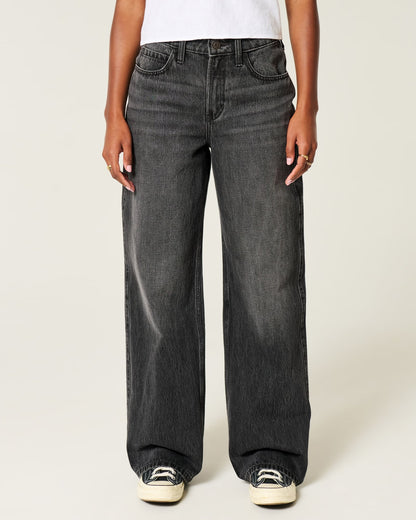 Jeans anchos de tiro alto con lavado