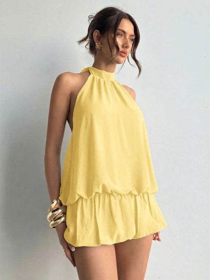 Vestido holgado sin mangas con dobladillo de volates