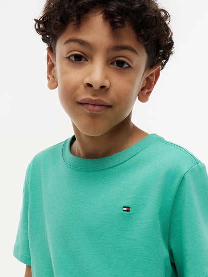 Franela cuello redondo unicolor con logo para niño