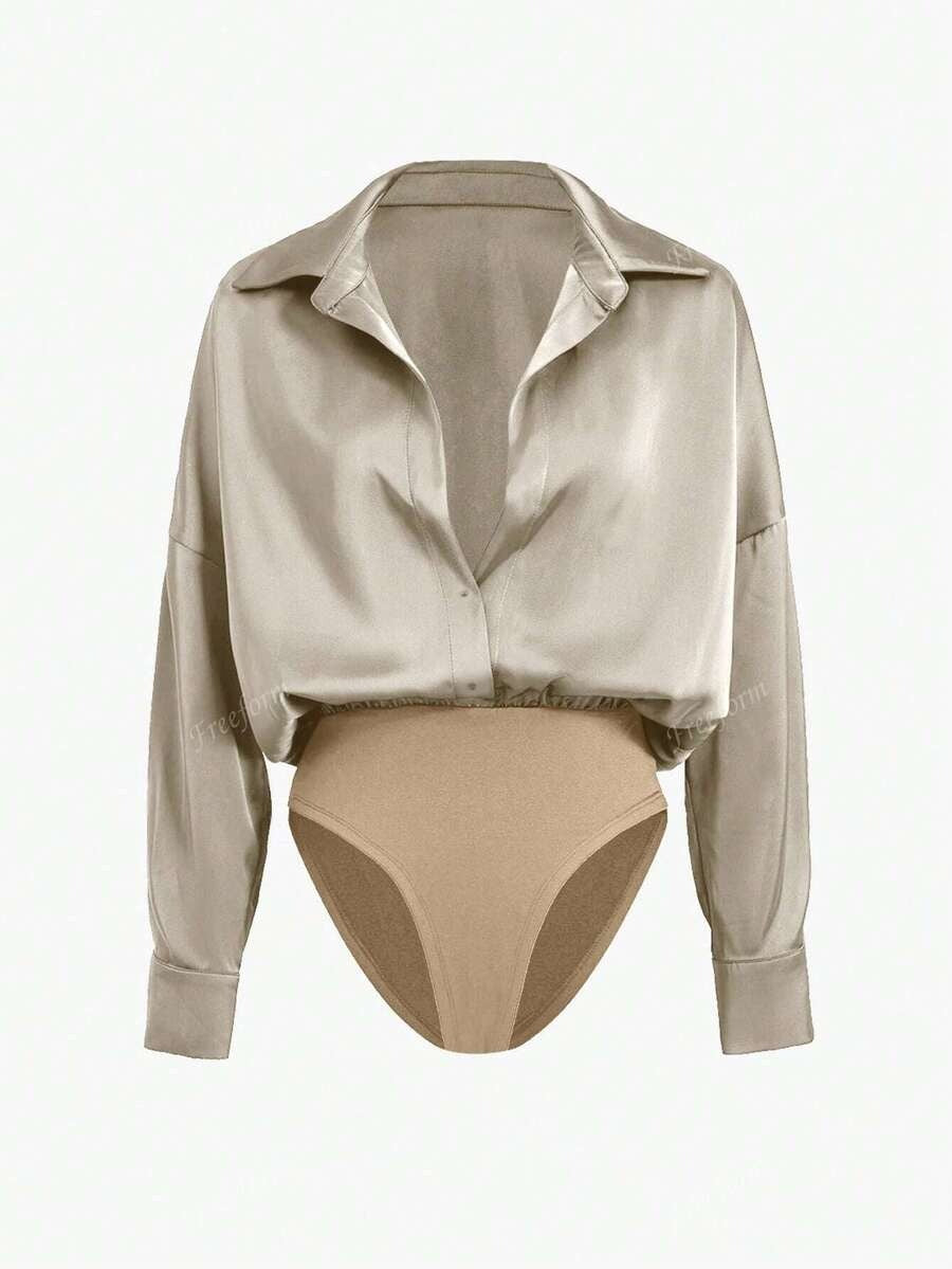 Body casual cuello en V tipo camisa